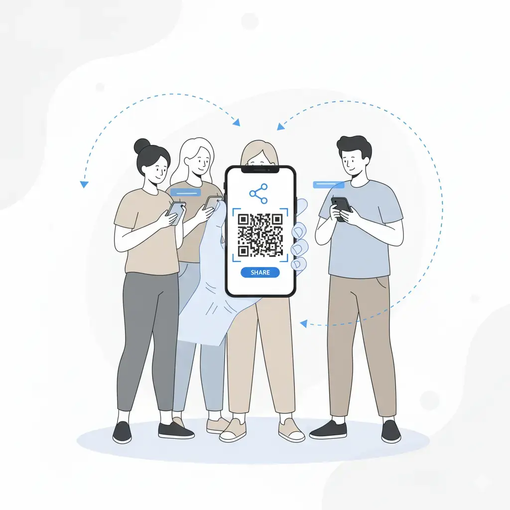 QR code and sharing interface for sending split link to friends