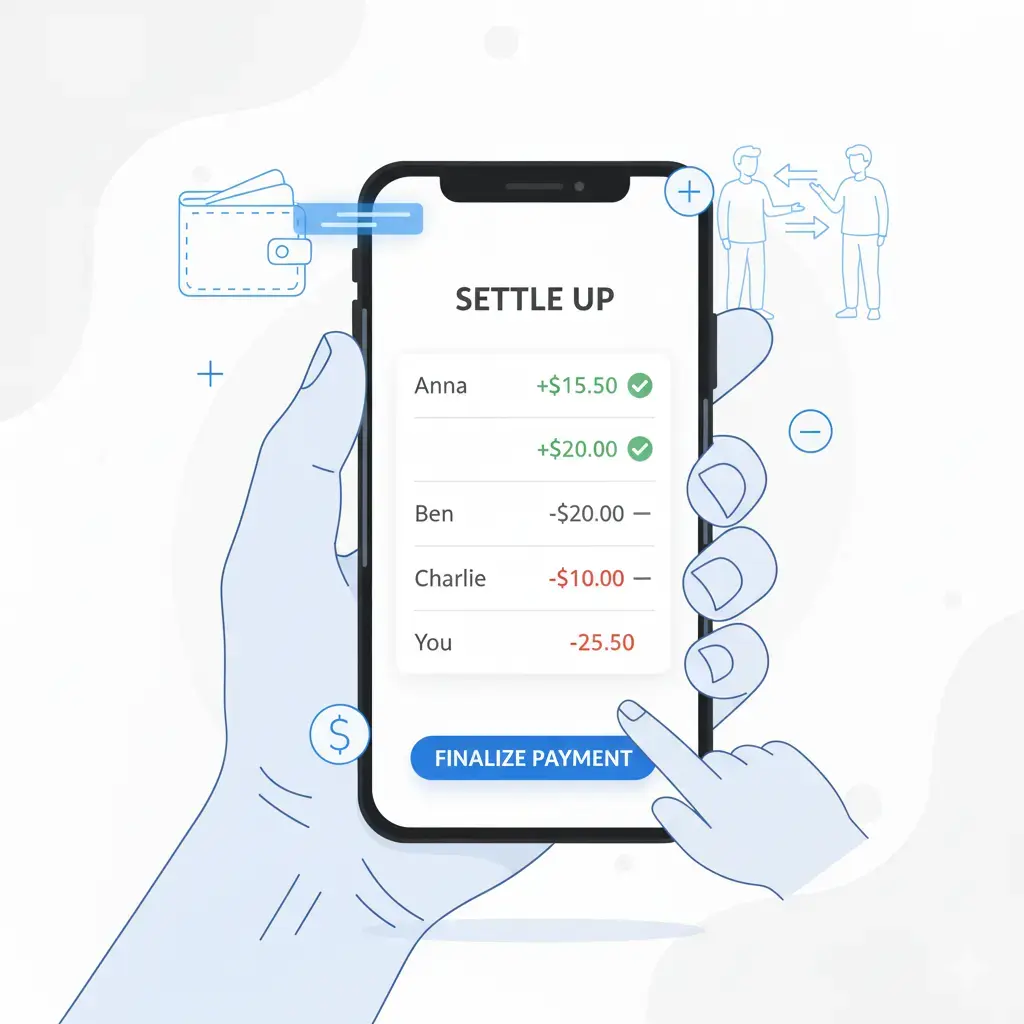 Settlement summary showing calculated amounts each person owes